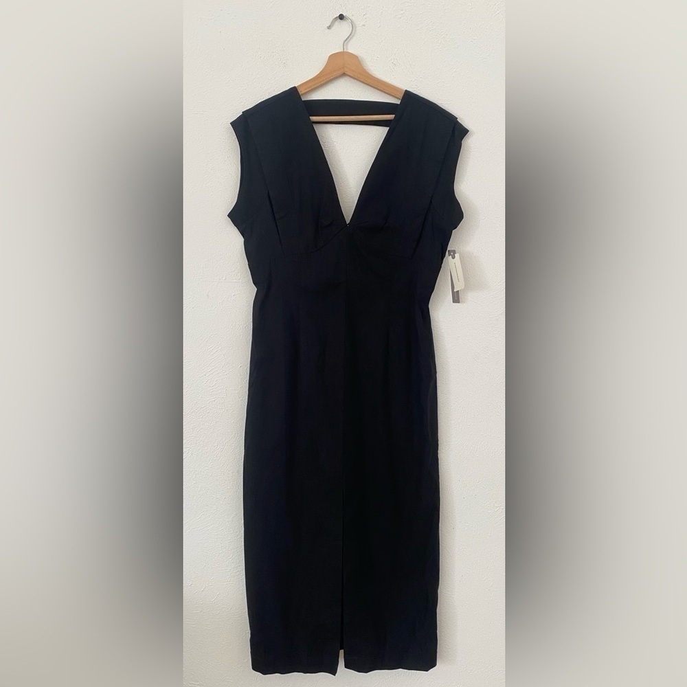 Anthropologie Black Viscose Linen Dress NWT Large Sleeveless Career Cocktail LBD
